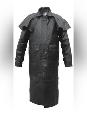 Men's Leather Western Motorcycle Duster Long Trench Coat